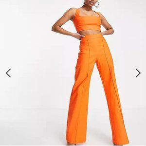 NWT - ASOS Vesper Orange Pant Suit Crop Top Set